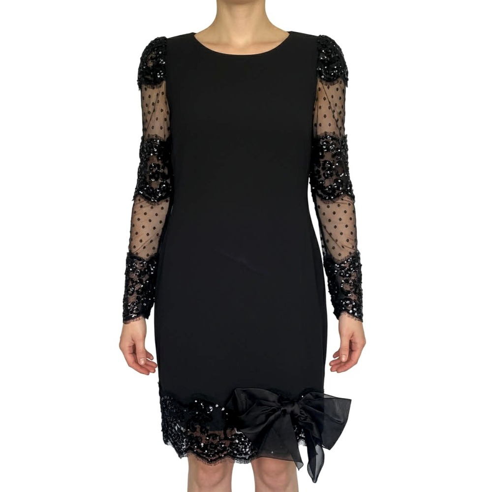 Vintage Lawrence Black Sheer Sequin Beaded 80's 90's Glam Shift Cocktail Dress 4